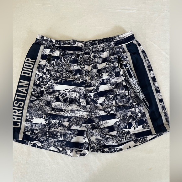 Dior Navy and White Graphic Shorts. Sz S